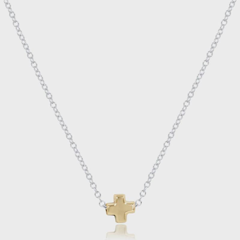 16" Necklace Sterling Mixed Metal-Signature Sm Gold Cross
