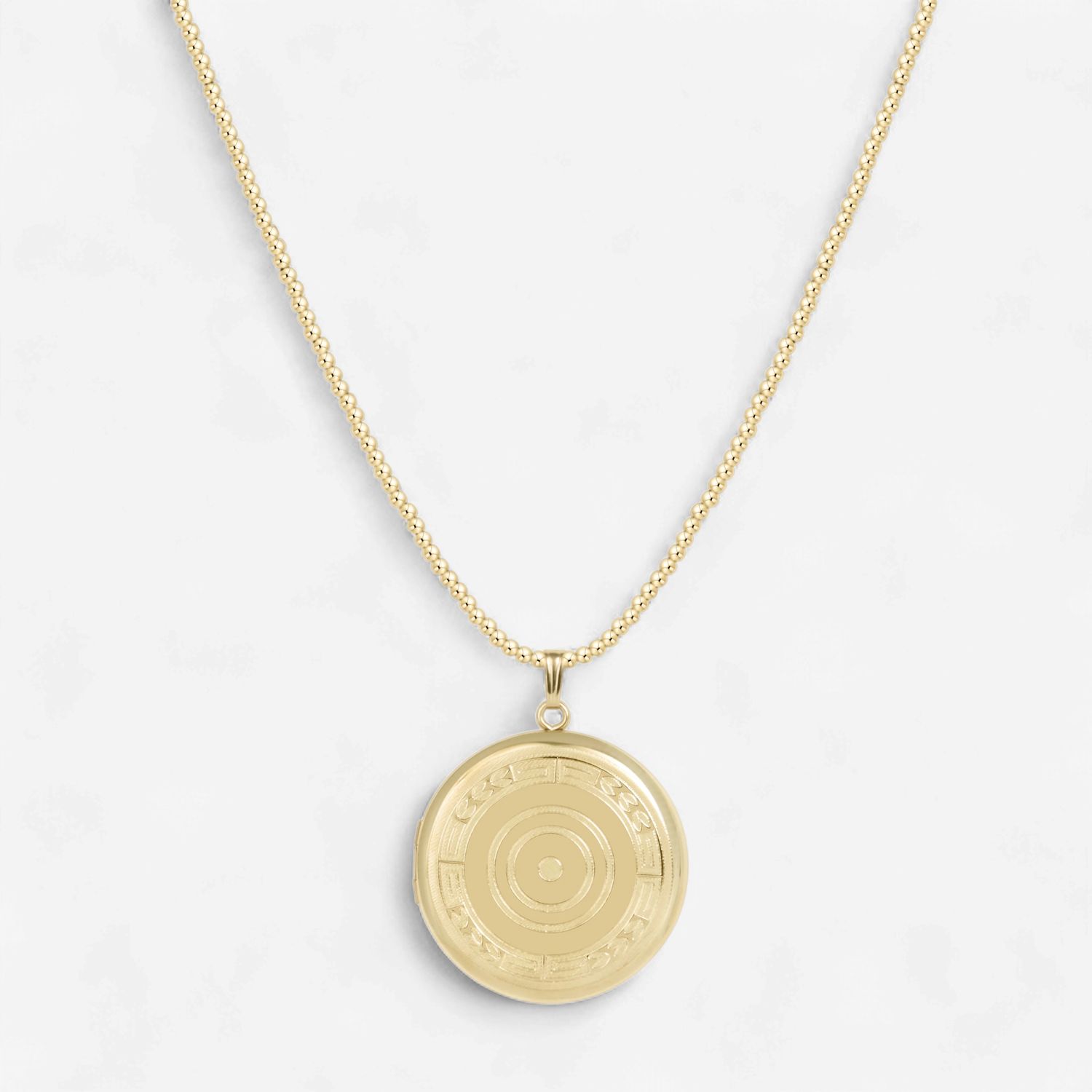 17" Choker Classic Gold 2mm Bead-Cherish Large Gold Locket