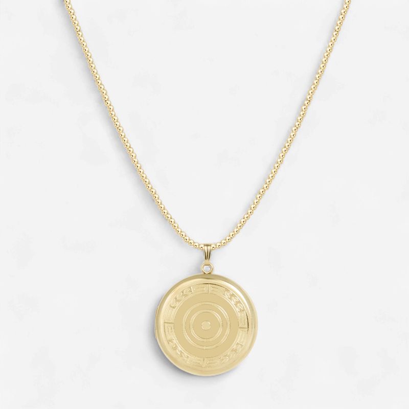 17" Choker Classic Gold 2mm Bead-Cherish Large Gold Locket
