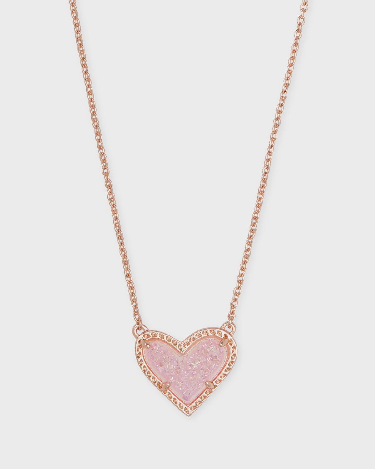 Ari Heart Short Pendant Necklace Rosegold Light Pink Drusy
