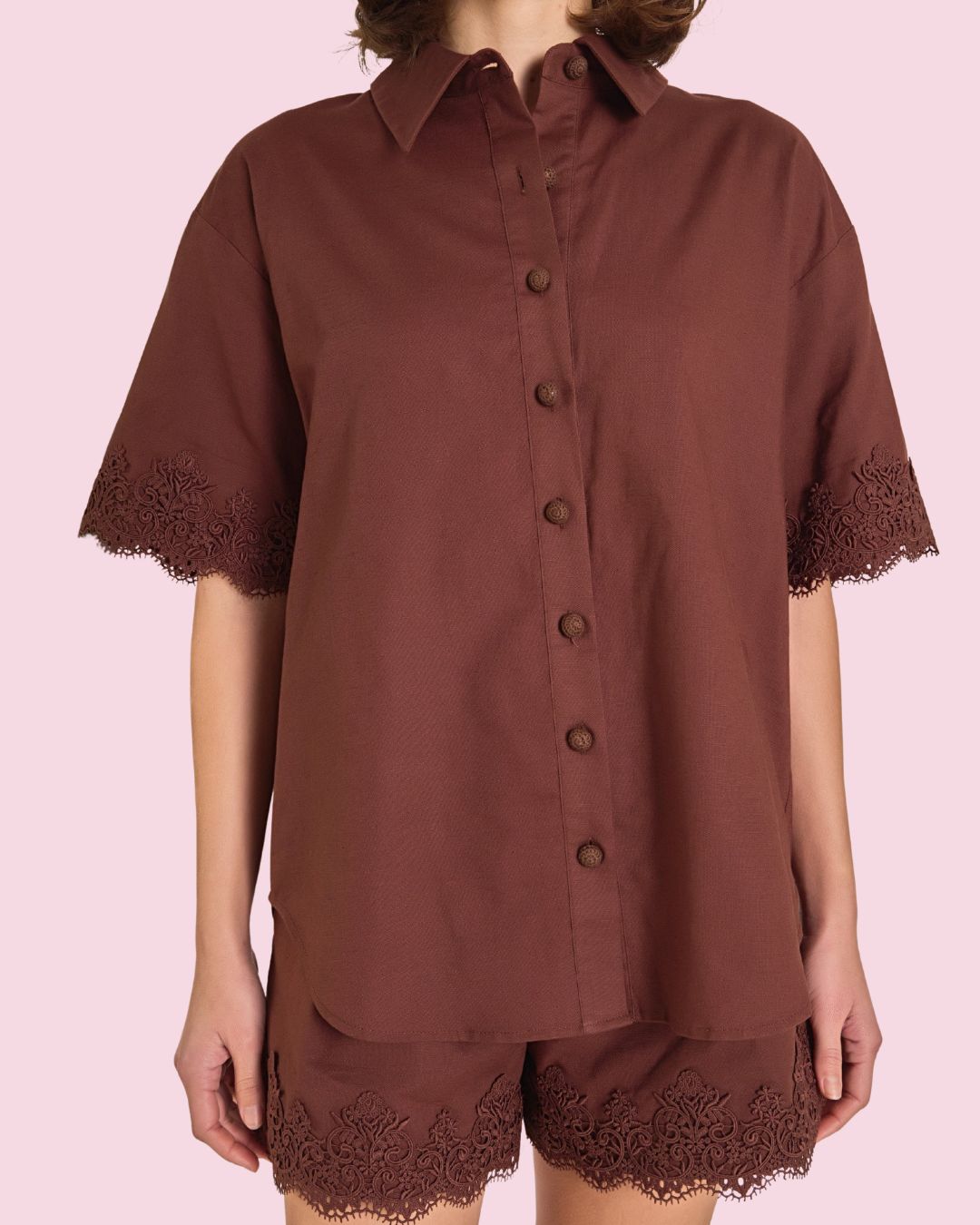Brown Linen Lace Shirt