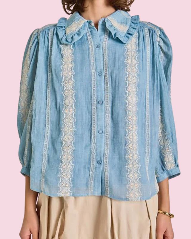 Blue Ruffle Blouse