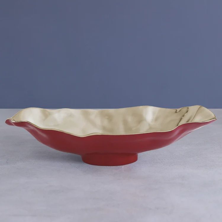Thanni Mia Medium Oval Bowl in Red &amp; Gold-Clement