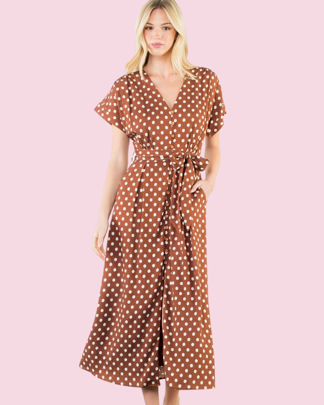 THML Short Sleeve Polka Dot Dress