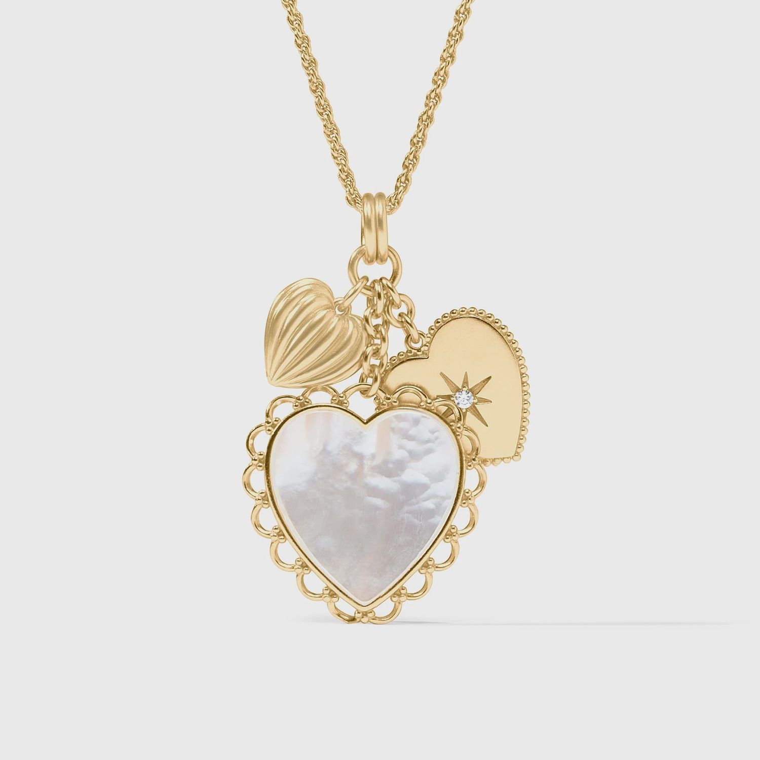 Julie Vos Heart Trio Charm Pendant Necklace-MOP