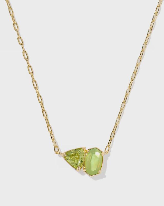 Tatum Short Pendant Necklace Gold Light Green