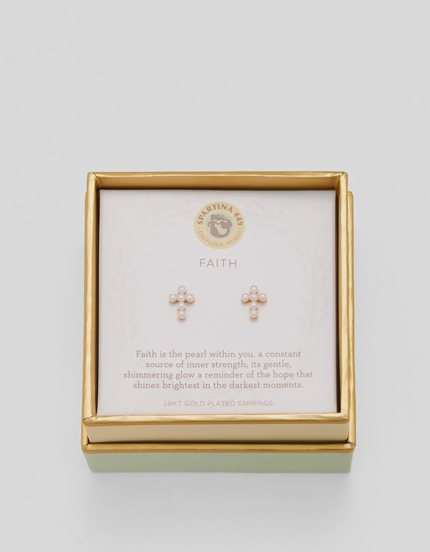 Faith/Pearl Cross Stud Earrings