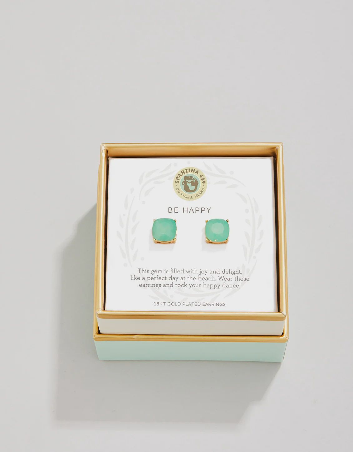 Be Happy/Sea Green Sea Glass Stud Earrings