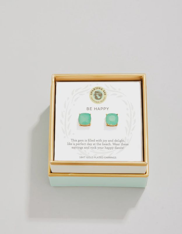 Be Happy/Sea Green Sea Glass Stud Earrings