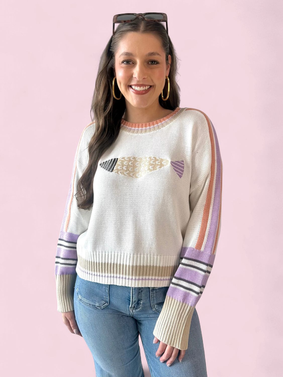 Mystree Color Blocked Fish Sweater