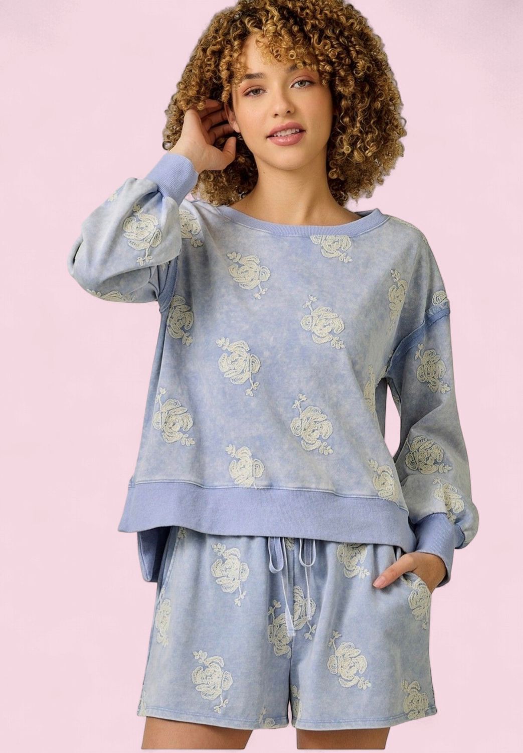 Mystree Embroidered Top/Short Set