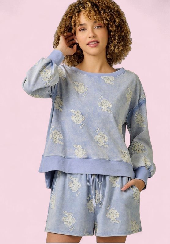 Mystree Embroidered Top/Short Set