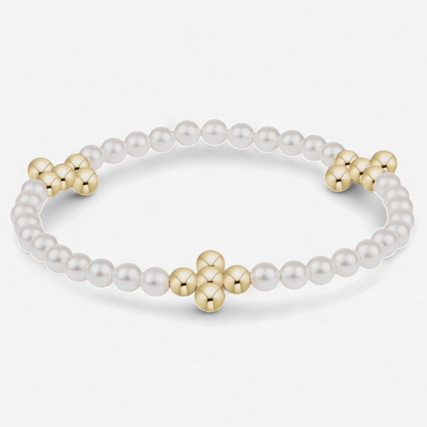 Beaded 4mm Gold Signature Cross 4mm Pearl Bracelet
