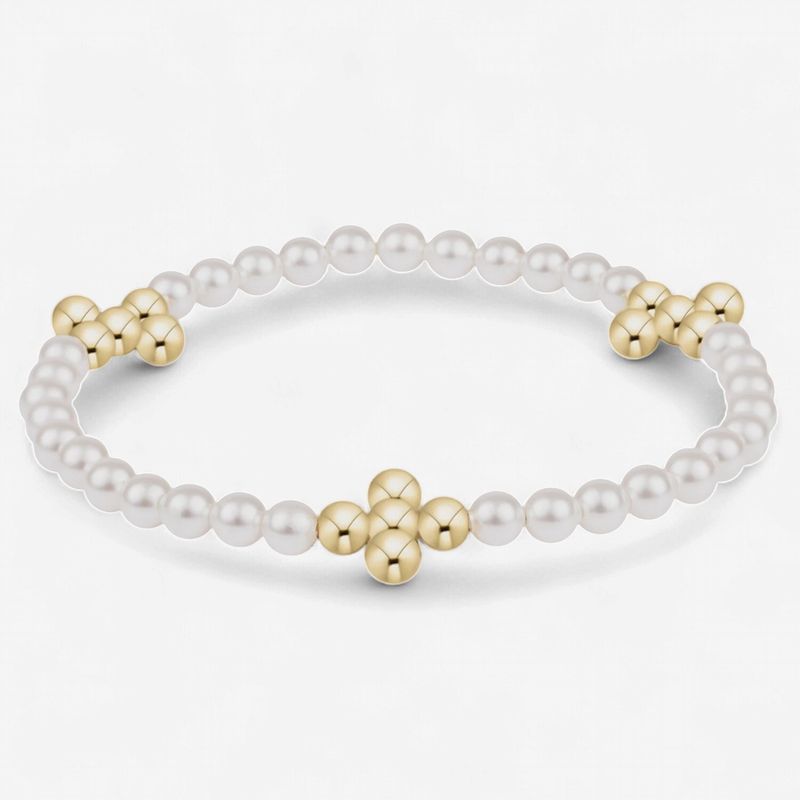 Beaded 4mm Gold Signature Cross 4mm Pearl Bracelet