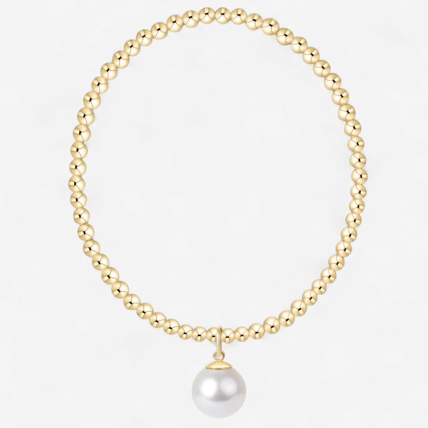 Classic Gold 3mm Bracelet-Classic Pearl 10mm Charm