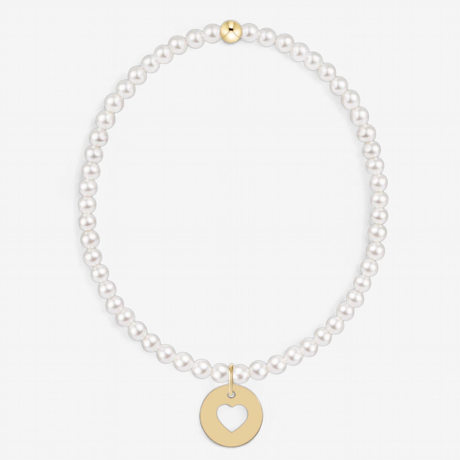 Classic Pearl 3mm Bracelet-Love Gold Disc