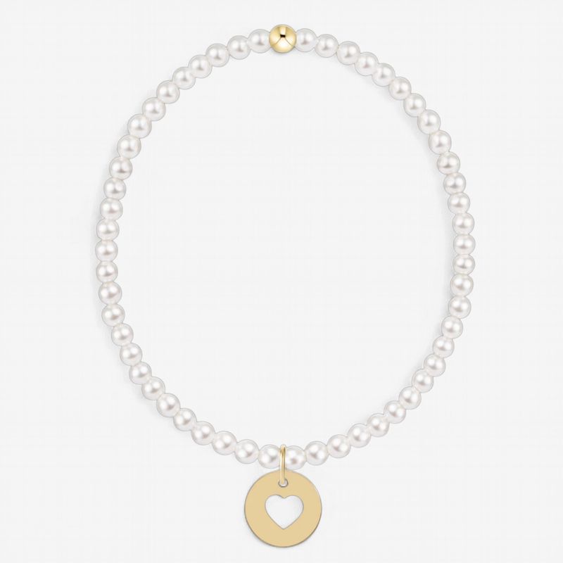 Classic Pearl 3mm Bracelet-Love Gold Disc