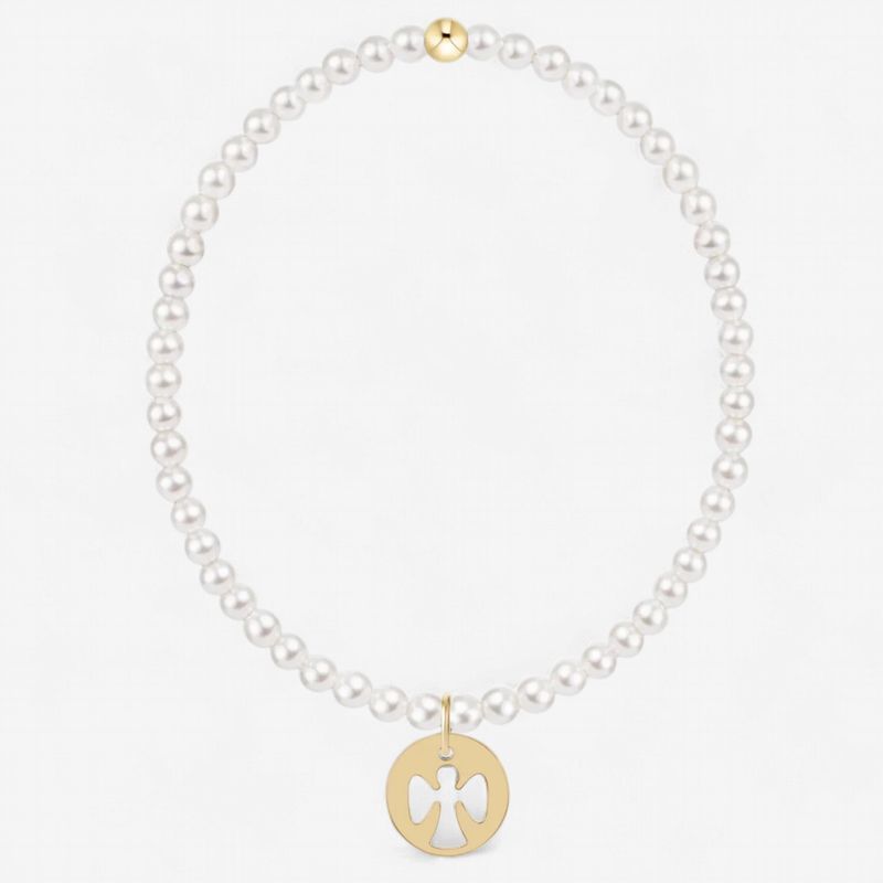 Classic Pearl 3mm Bracelet-Guardian Angel Disc