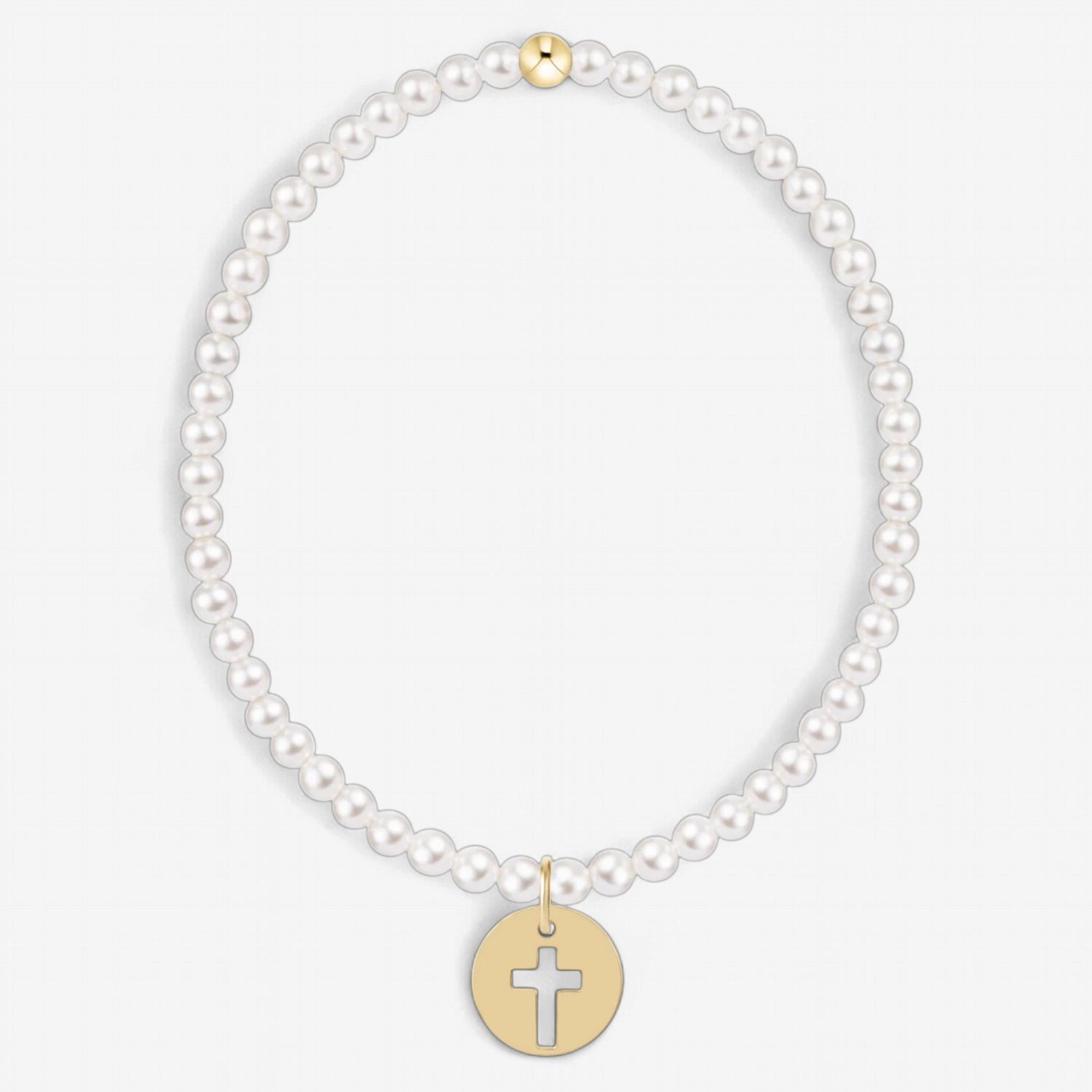 Classic Pearl 3mm Bracelet-Blessed Gold Disc