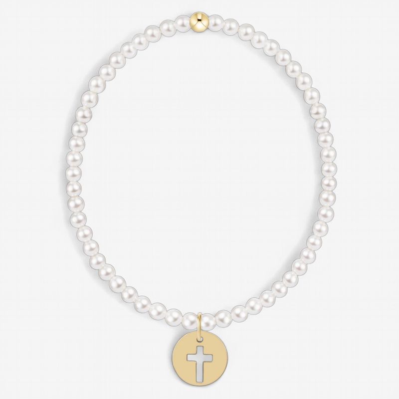 Classic Pearl 3mm Bracelet-Blessed Gold Disc