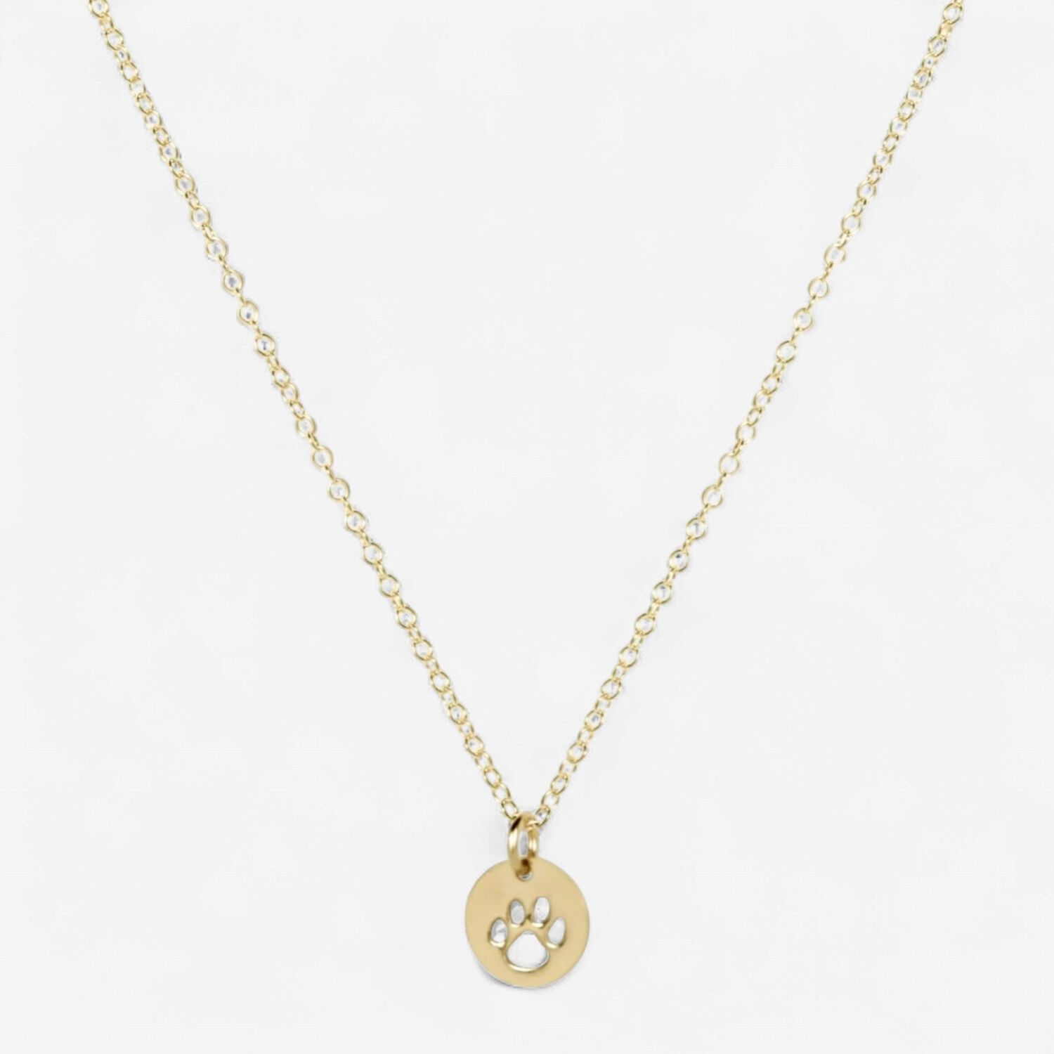 16" Necklace Gold-Paw Print Small Gold Disc