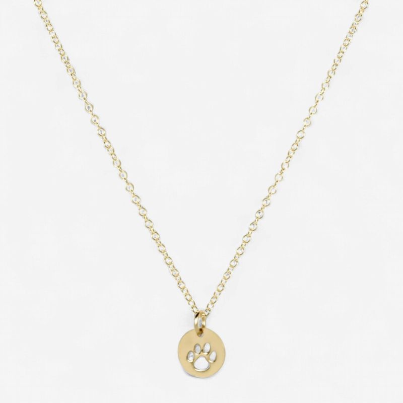 16" Necklace Gold-Paw Print Small Gold Disc