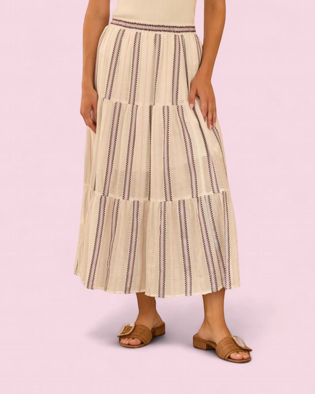 Skies are Blue Stripe Tier Midi Skirt