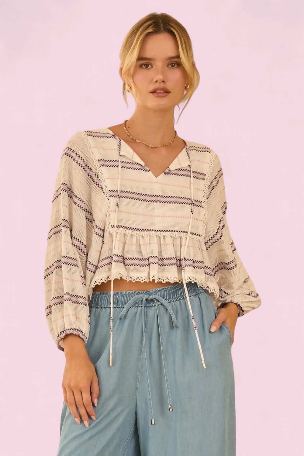 Skies are Blue Stripe Peplum Top