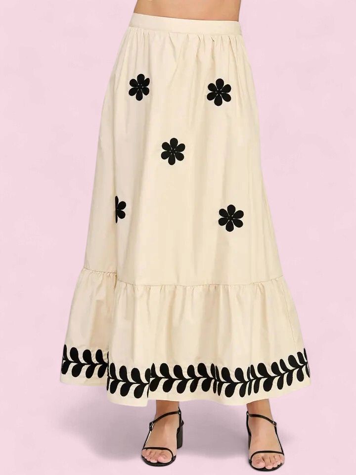Strut &amp; Bolt Flower Embroidered Cotton Maxi Skirt