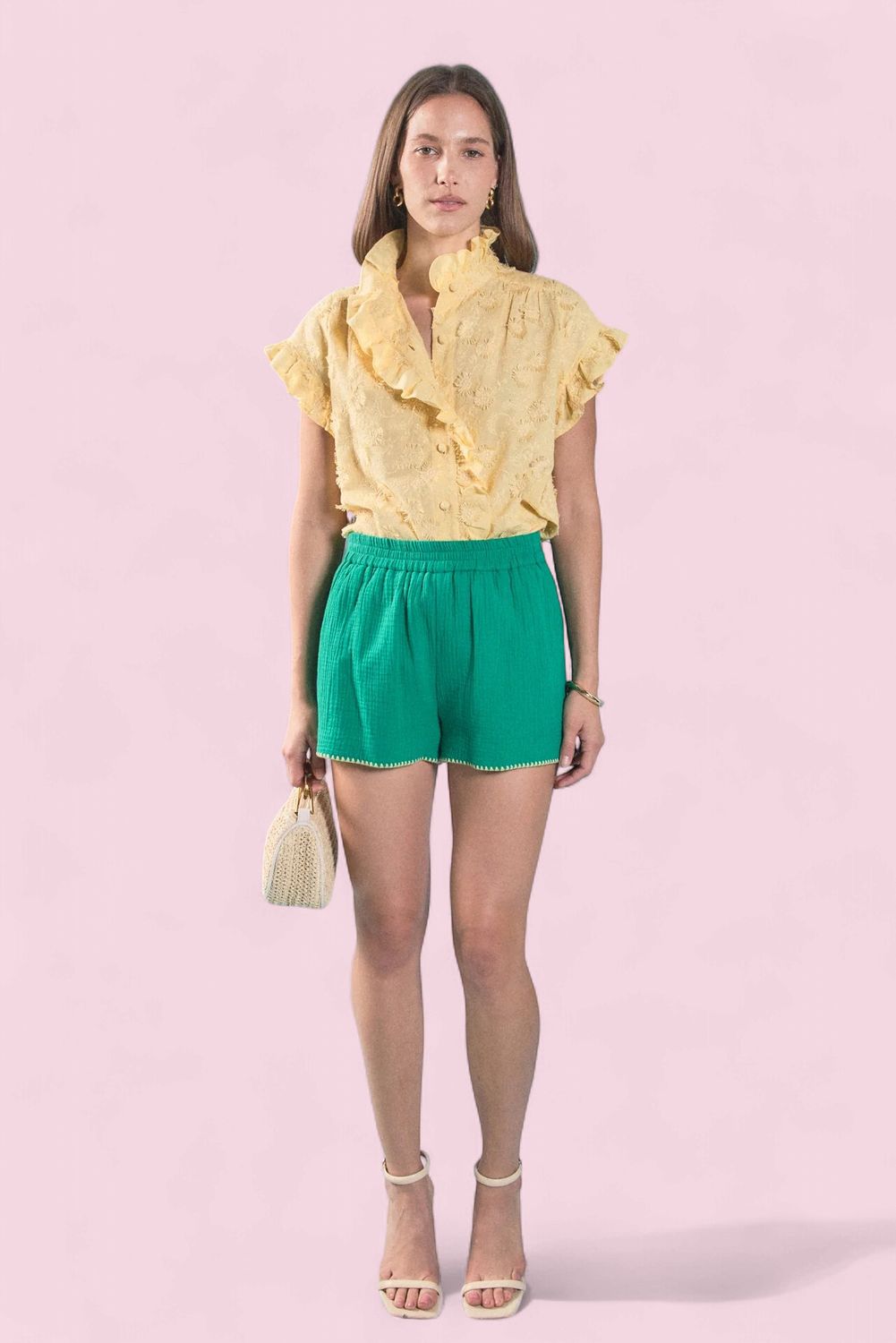 English Factory Butter Yellow Embroidered Top