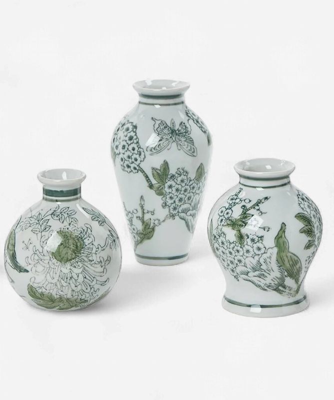 Green &amp; White Vase Set/3-Yatawara