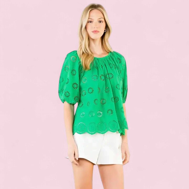 THML Puff Sleeve Eyelet Top