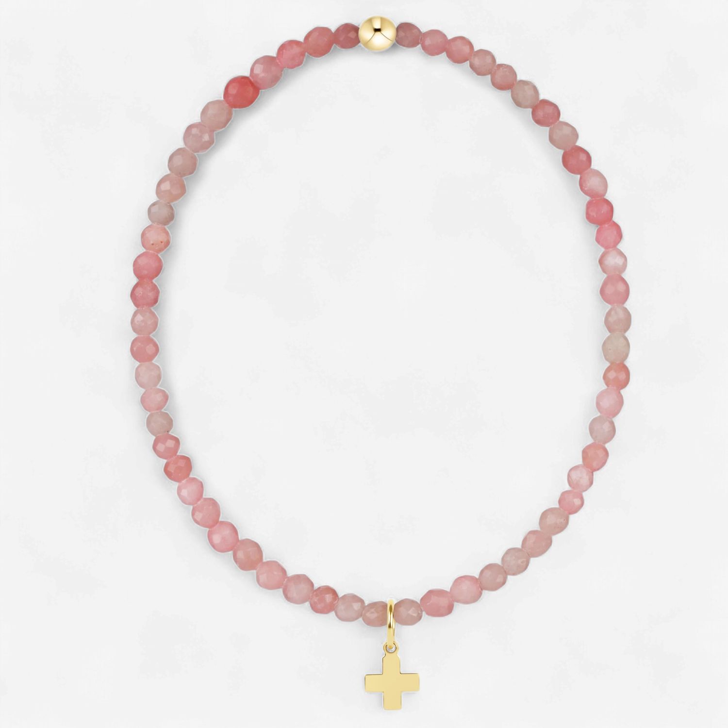 Classic Pink Opal 3mm Bracelet-Signature Cross Gold Charm