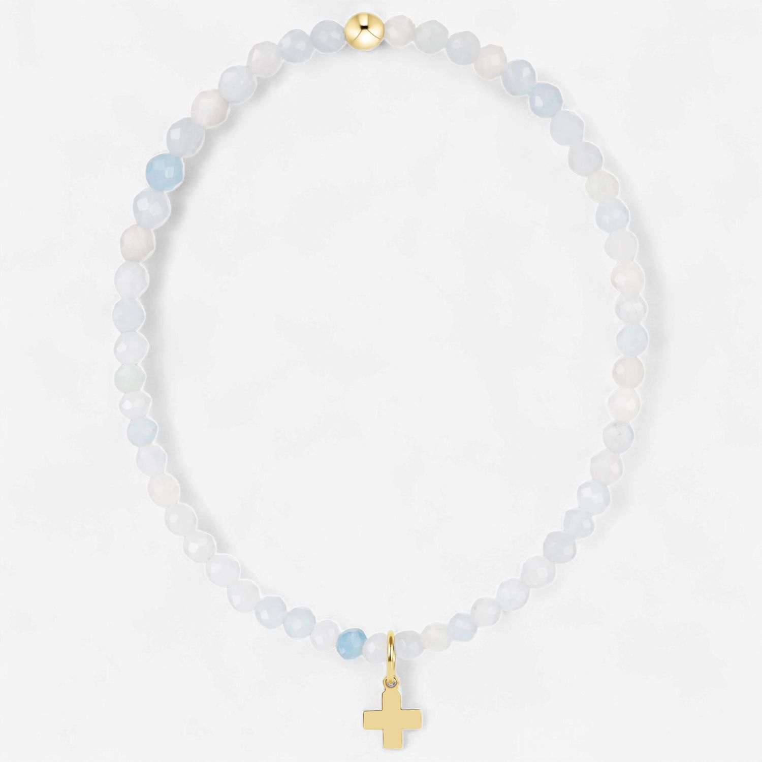 Classic Aquamarine 3mm Bracelet-Signature Cross Gold Charm