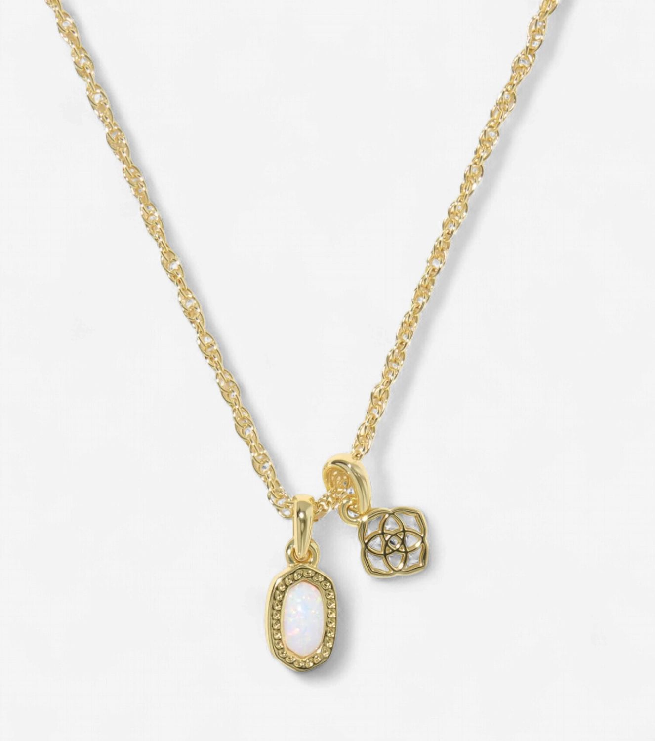 Mini Elisa Dira Necklace-Gold Bright White Opal