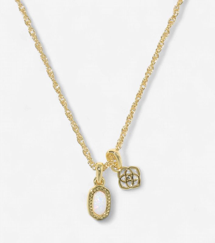 Mini Elisa Dira Necklace-Gold Bright White Opal