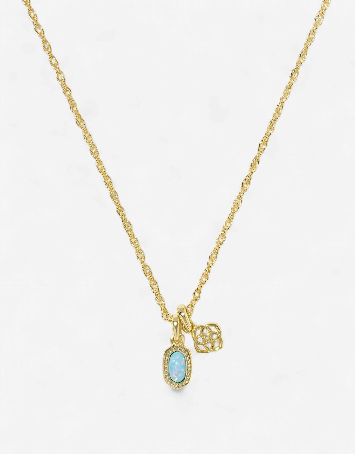Mini Elisa Dira Necklace-Gold Blue Lab Grown Opal