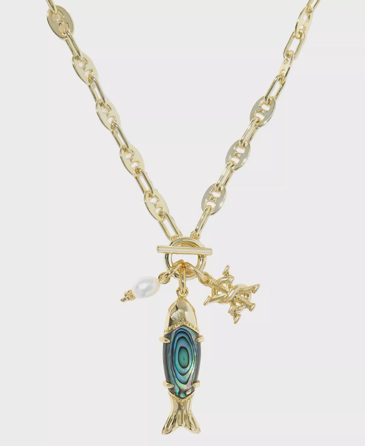 Parker Fish Long Charm Necklace-Gold Abalone Shell