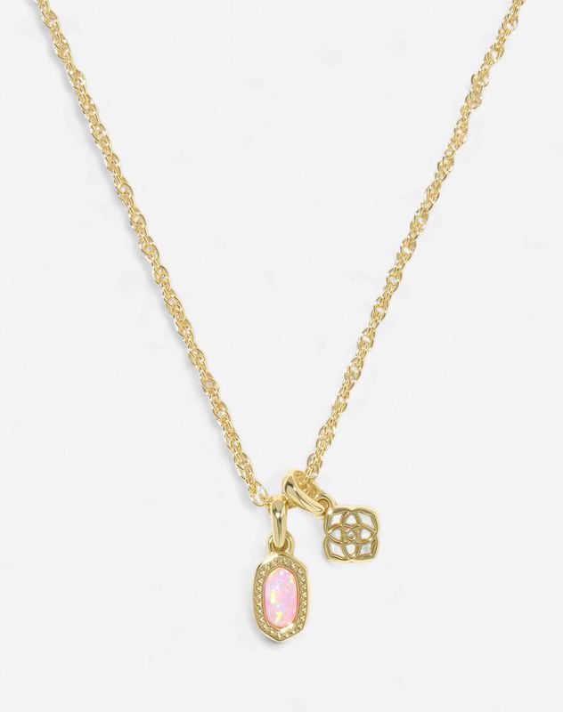 Mini Elisa Dira Necklace-Gold Light Pink Lab Opal