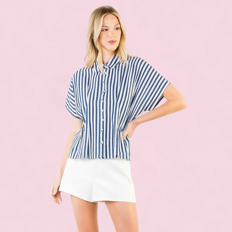 THML Short Sleeve Blue/White Stripe Top