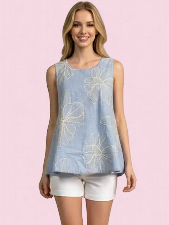 Pinch Floral Embroidered Sleeveless Top