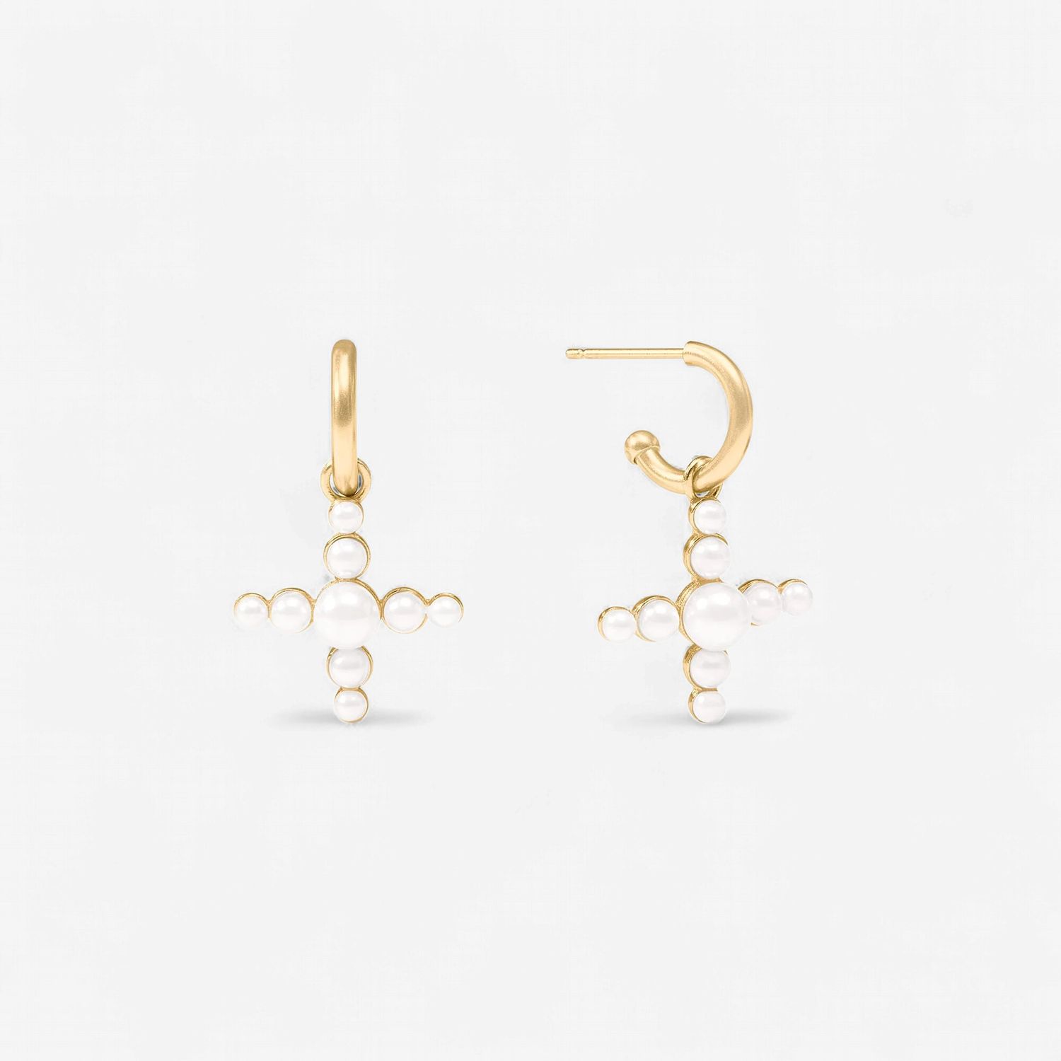 Julie Vos Gumdrop Cross Hoop &amp; Charm Earrings-Pearl-OS