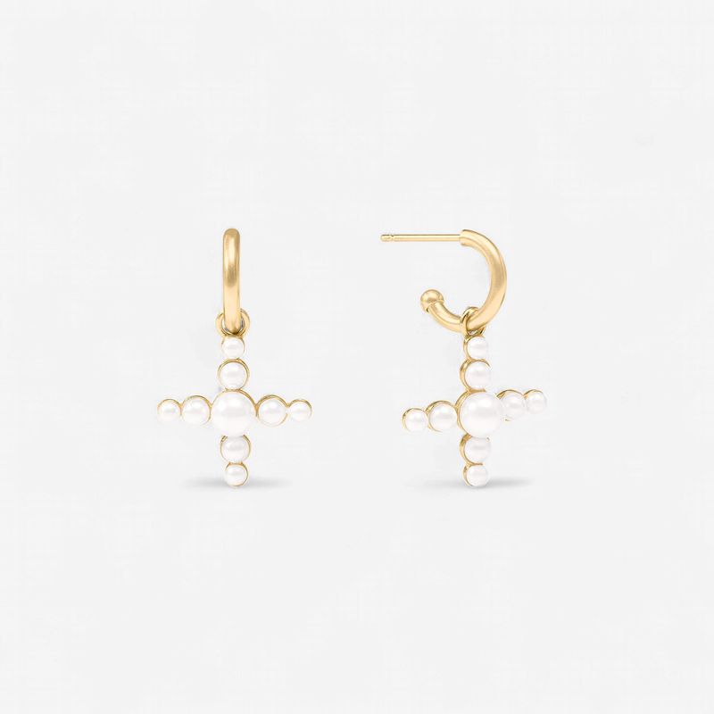 Julie Vos Gumdrop Cross Hoop &amp; Charm Earrings-Pearl-OS