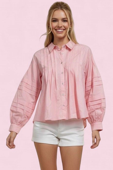 Pinch Pleated Button Down Top