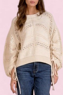 Elan Off White Tie Sleeve Sweater
