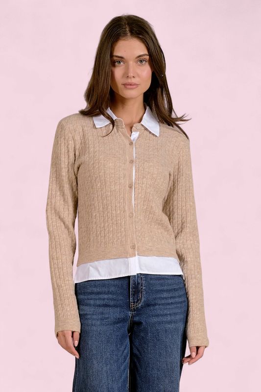 Elan Tan/White Combo Sweater