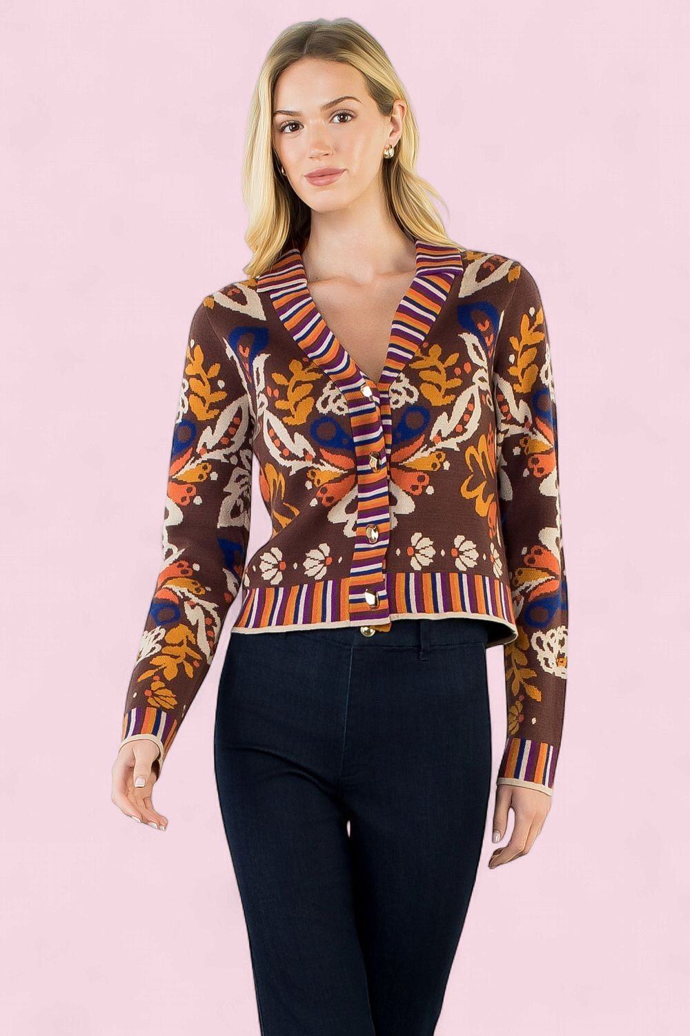 Floral Cardigan with Gold Buttons