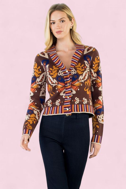 Floral Cardigan with Gold Buttons