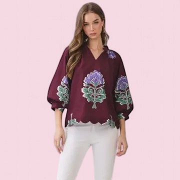 TCEC Floral Print Scalloped Hem Blouse