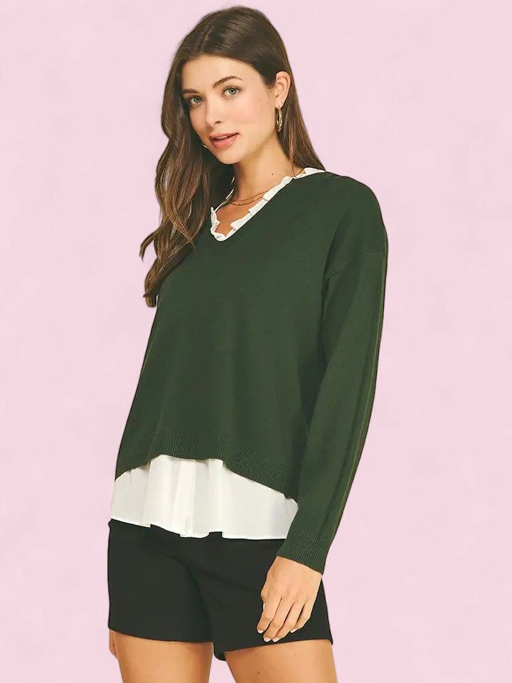 Pinch Knit Woven Combo Top